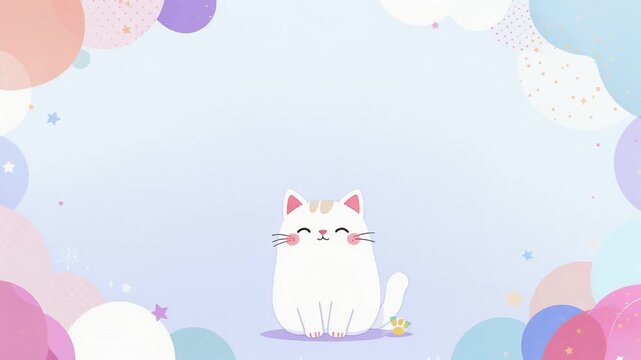 ぽよぽよ猫が揺れるポップなコピースペース背景