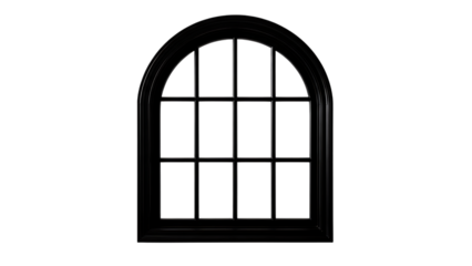 Black arched window with multiple panes silhouette isolated on a transparent background multi-pane