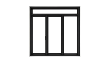 Black framed triple pane window with transom isolated on a transparent background image