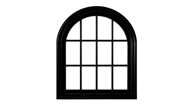 Black arched window with multiple panes silhouette isolated on a transparent background multi-pane