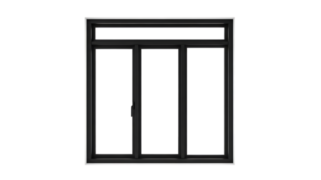 Black framed triple pane window with transom isolated on a transparent background image