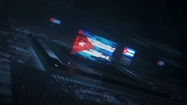 Cuba digital technology flag on computer CPU
