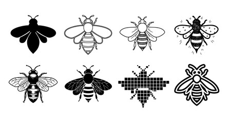 Collection of diverse bee designs in various artistic styles
