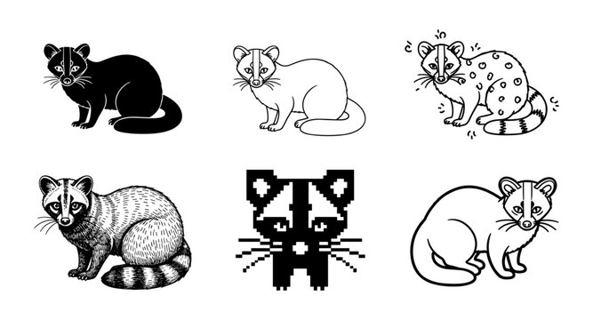 Expressive civet cat designs in various art styles