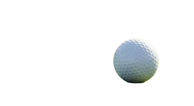 transparent golf ball with detailed dimples on vibrant emerald green putting green, sharply focused grass, blurred golf hole with creamy bokeh. Concept of strategic focus and precision