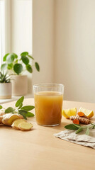Fresh Ginger Turmeric Drink with Lemon and Sage