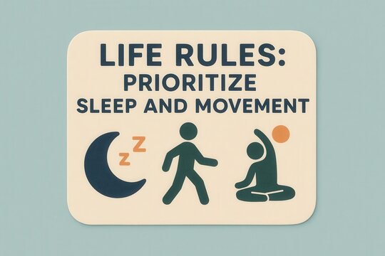 Life Rules emphasizing prioritization of sleep and movement for achieving a balanced lifestyle with impactful mental wellness strategies captured with clarity