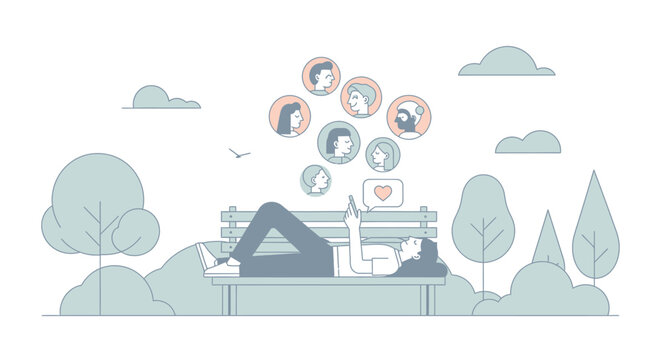 Serene individual engaging with social media and digital communication in