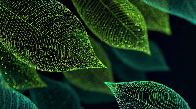 Abstract green energy data visualization lines forming a leaf pattern - Powered by Adobe