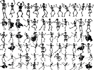 Big Dancing Skeletons Bundle, Funny Spooky Characters in Dynamic Poses, Halloween and Day of the Dead