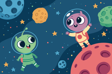 Fototapeta premium Depicting Cute Alien Characters Exploring Vibrant Stunning Creative Visual