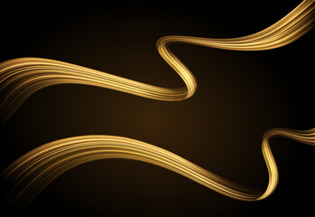Abstract shiny color gold wave design element. Golden Flowing Wave Golden Luxury Wave on the Dark Background for mockup products, promotion display. Vector illustration