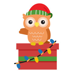 Christmas Owl on Gift Box