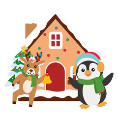 Santa and Penguin House Scene