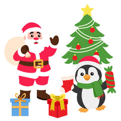 Santa and Penguin Gift Giving