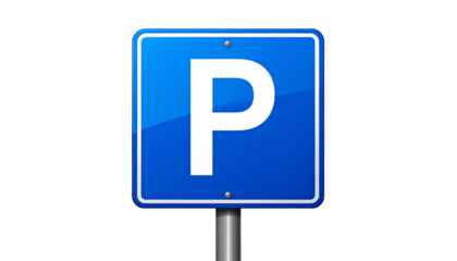 Blue Parking Sign with Bold White P Icon for Navigation Use