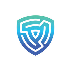 Tech shield security logo blue green business protection safe secure guard