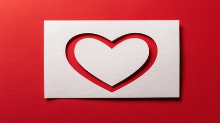 Blank Card Framed in Heart Shape on a Vibrant Red Background for Heartfelt Messages