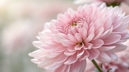 A closeup of beautiful pink dahlia and chrysanthemum flowers with petals in a summer garden bloom