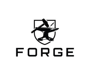 simple abstract ironwork anvil and hammer welding and Forge Service Logo