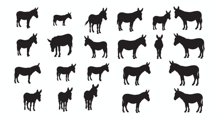 Obraz premium Silhouette Collection of Donkeys in Various Poses A Vector Illustration for Creative Projects and Designs