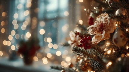 Warm holiday ambiance with soft lights and festive decorations in a cozy setting