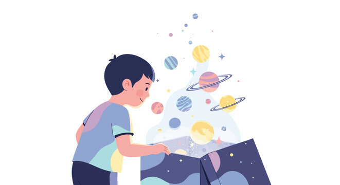 Whimsical Child Engages in Imaginative Space Exploration with Planetary Models