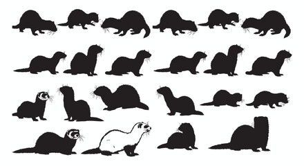 A comprehensive set of black human silhouettes illustrating diverse life moments and activities. Vector collection of people, children, and pets in various poses such as jumping, dancing, and playing.