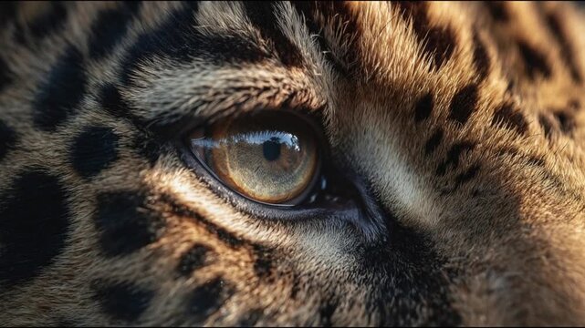 Extreme Close Up of a Leopard Eye with Detailed Fur Texture