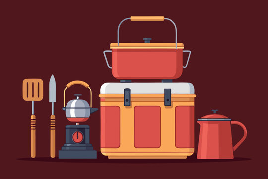 Featuring Camping Kitchen Tools With Bold Colors Crisp Creative Visual
