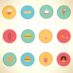 Fast Food Vector Set Burger Pizza Snack Icons and Delicious Meal Elements