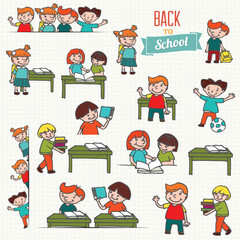 Fototapeta premium Kids School Vector Set Education Icons Class Supplies and Cute Elements