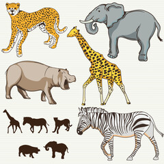 Africa Animals Vector Set Wild Safari Creatures and Wildlife Icons