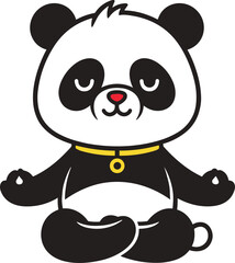 Cartoon meditating panda vector illustration, peaceful pose with closed eyes and pendant, mindfulness character for kids and wellness themes