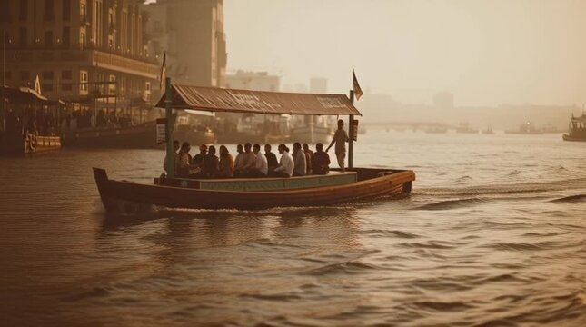 Abra Boat Crossing Dubai City Creek Sunset Travel