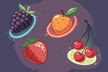 Fototapeta premium Stunning Floating Fruits With Glowing Edges Bold Creative Visual