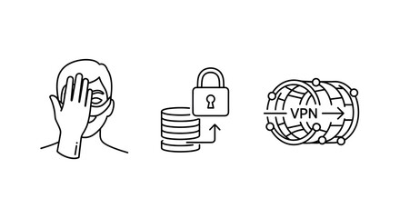 Conceptual illustrations on digital privacy, emphasizing secure online browsing, data protection, and identity safeguarding through advanced network technologies