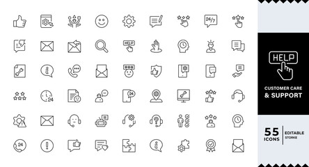 Pixel Perfect,Customer service Support, customer service thin line icons set.  line editable icon set. Containing customer satisfied, assistance, experience, feedback,icon set
