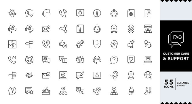 Pixel Perfect,Customer service Support, customer service thin line icons set.  line editable icon set. Containing customer satisfied, assistance, experience, feedback,icon set