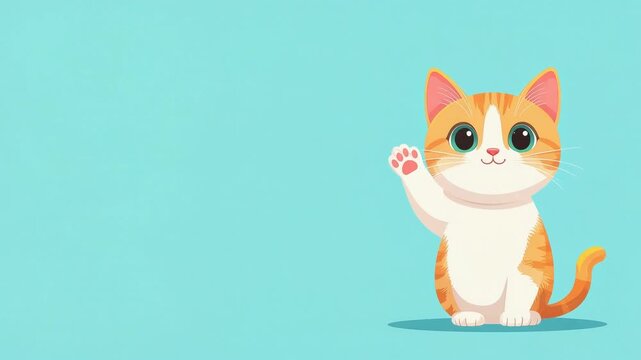 猫が手をふるポップアニメの広いコピースペース背景