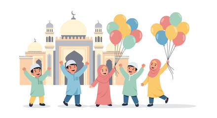 Fototapeta premium Celebrating Diverse Cultural Traditions with Joyful Children Holding Balloons