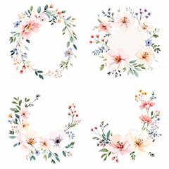 Set of floral elements: summer flowers, leaves, branch, and blossom decoration for nature pattern design