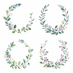 Vector set of vintage floral design elements including leaves, flowers, and ornate branches for decoration and border illustration