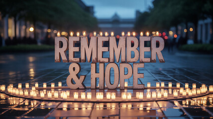Evocative memorial service glows with candlelight vigil on rainy night, offering solace and remembrance with the powerful message of 'Remember and Hope'