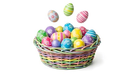 Fototapeta premium Easter Eggs in Colorful Woven Basket with Decorative Designs