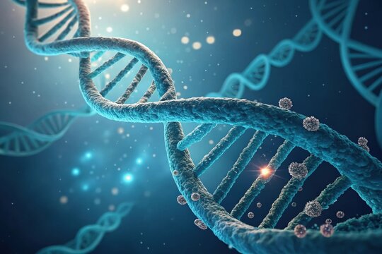 Stunning DNA structure with virus cells in blue