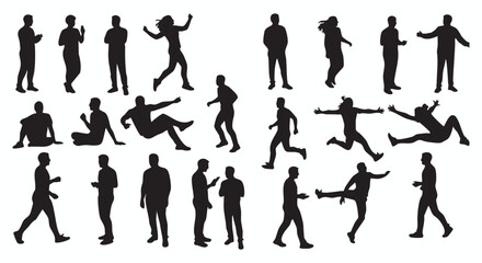 Versatile collection of people silhouettes showcasing a wide range of human figures in various dynamic poses and everyday activities like walking, running, and interacting.