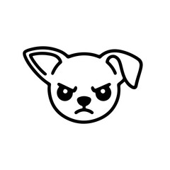 Dog face illustration showing an angry expression in a simple and bold design on a white background