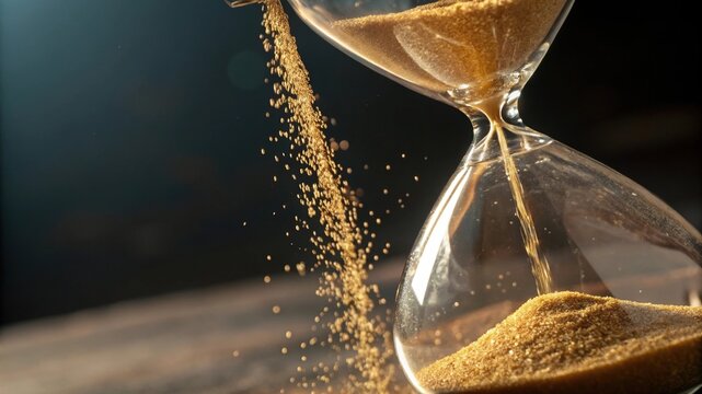 Time slipping away, use it wisely, hourglass sands