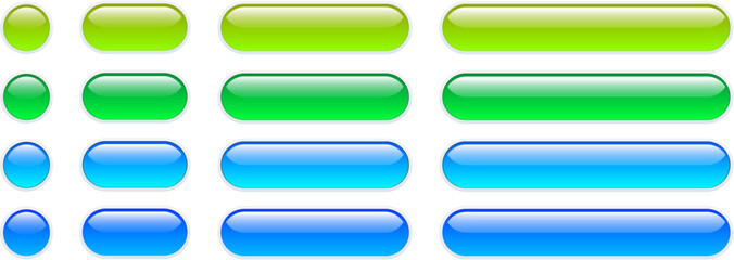 Obraz premium Multicolored buttons isolated, shiny glass navigation panel for website.